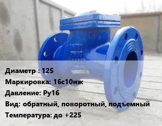 Клапан стальной 125 16с10нж Ру16 обратный, поворотный, подъемный до +225